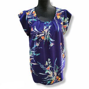 Navy Alice Blue Blouse with Floral Print